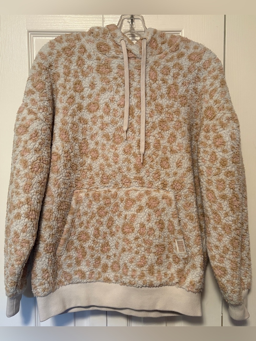 UGG Loyra Sherpa Fleece Hoodie White Leopard Animal Print Sweatshirt XSmall S